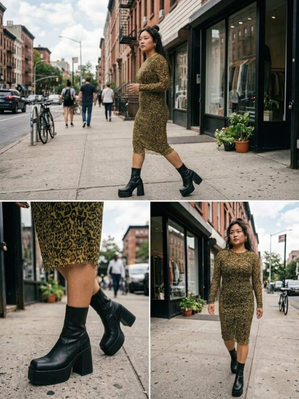 Zara Leopard Print Mesh Long Sleeve Bodycon Midi Dress Raw Edge Distressed Large